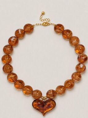 New! Amber Lucite Beaded Necklace NWOT